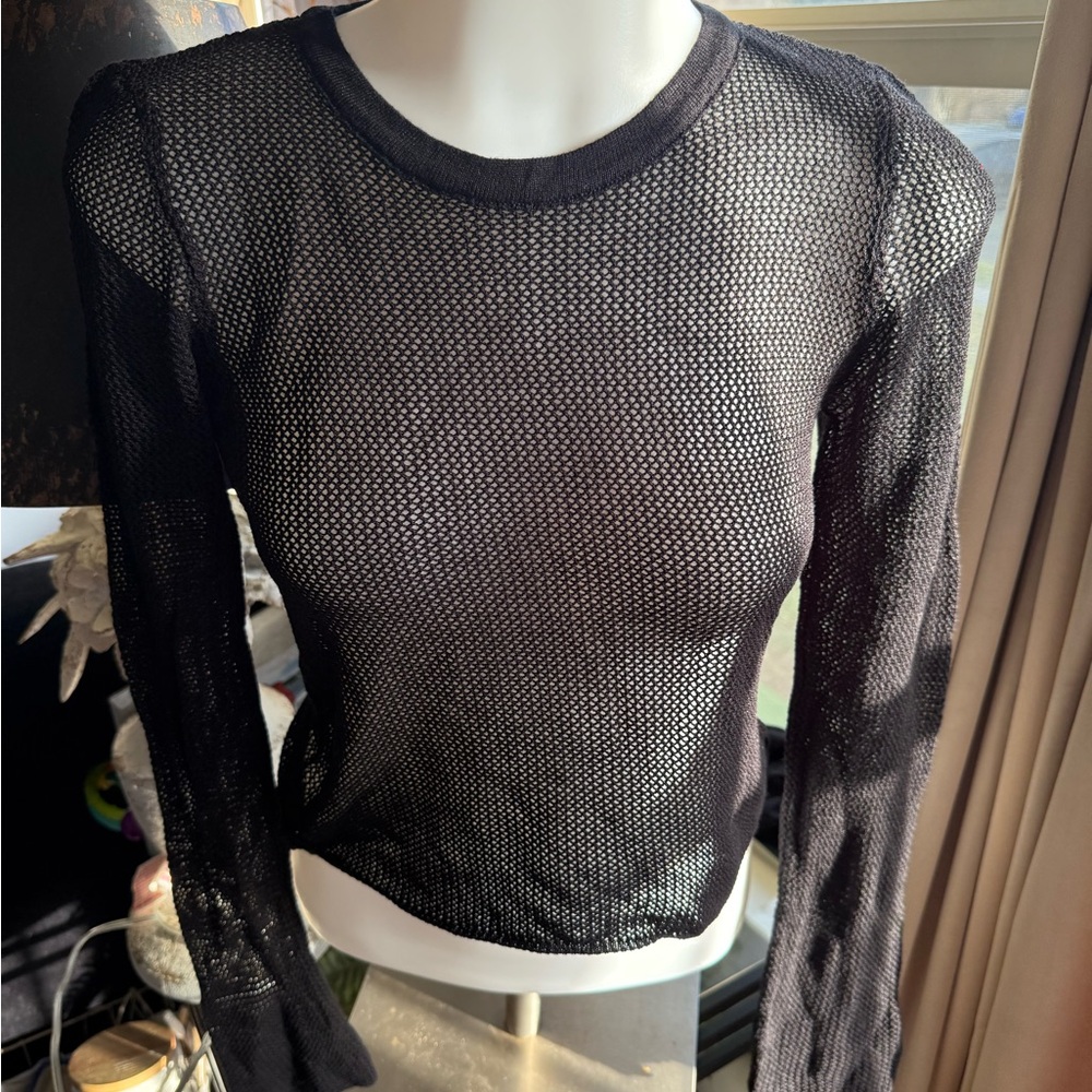 Black Mesh Long Sleeve Top summer - Picture 5 of 6